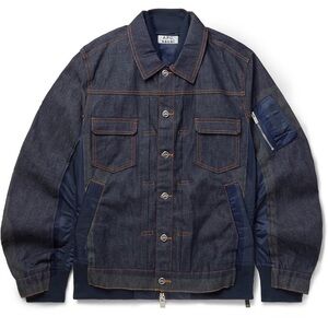 A.P.C. - Sacai Oversized Nylon-Panelled Denim Jacket